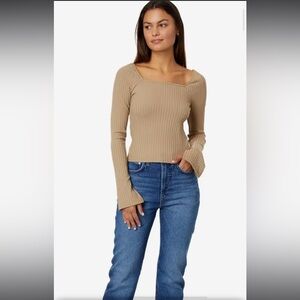 Madewell NWT Ribbed Square-Neck Long-Sleeve Tee Sz Md Color: Summer Dune